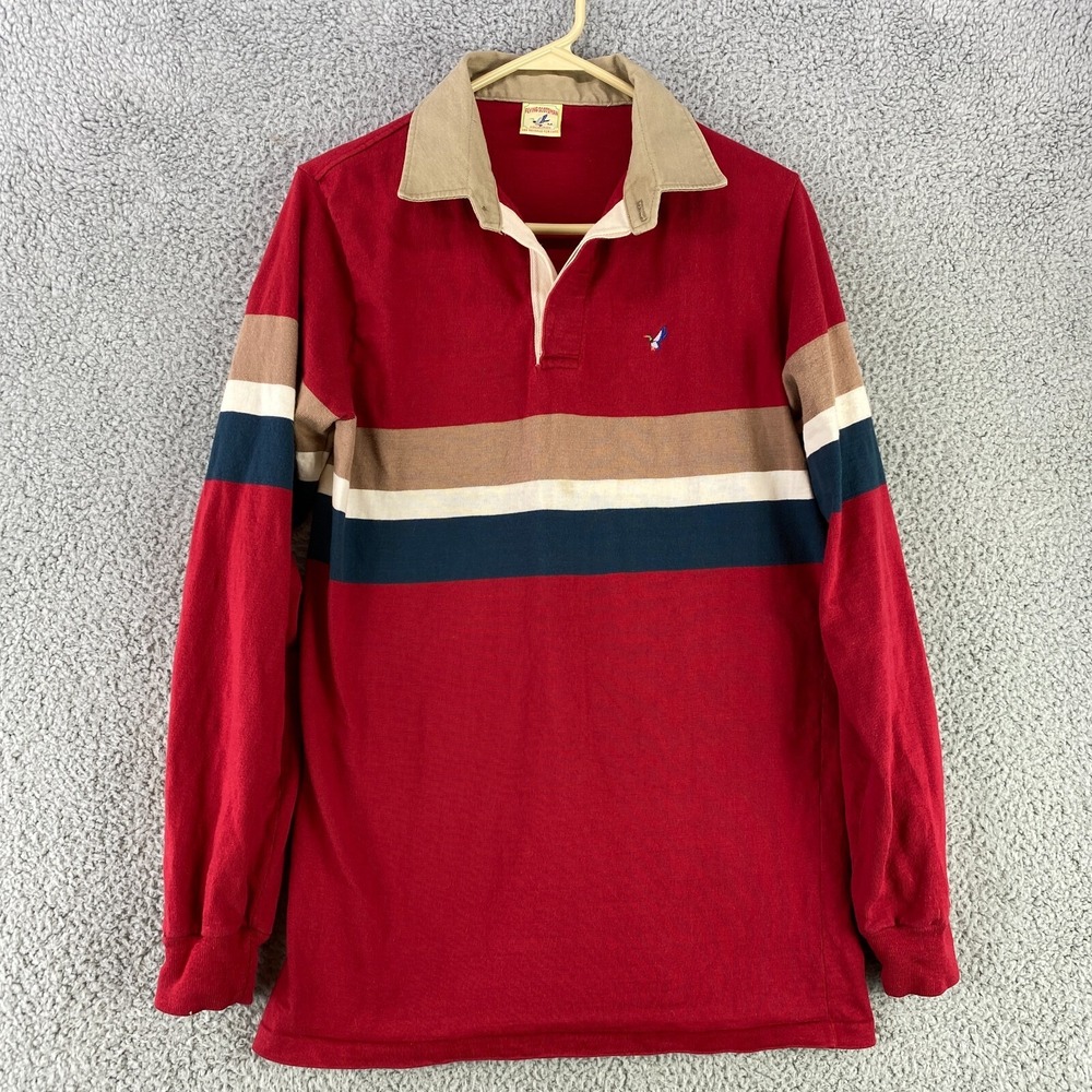 Flying Scotsman Sweater Men's M Red Knit Cotton Stripes Canvas Collar USA Made